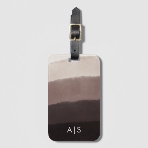 Chic Monogrammed Watercolor Walnut Brown Ombre Luggage Tag