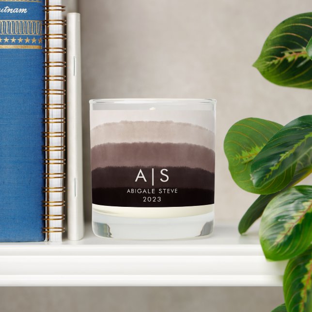 Chic Monogrammed Watercolor Walnut Brown Ombre Scented Candle (Shelf)