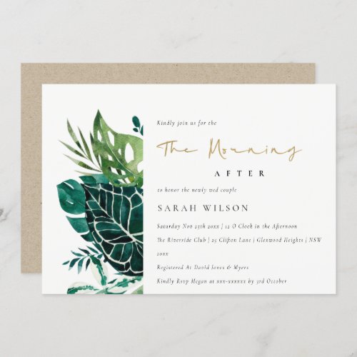 Chic Monstera Green Fauna Morning After Invite