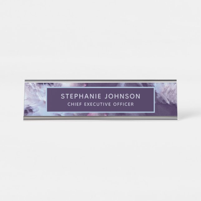 Chic Moody Abstract Purple Blue Boss Lady CEO Desk Name Plate (Front)