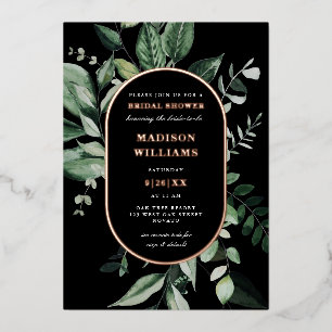 Chic Moody Botanical Frame Bridal Shower REAL Foil Invitation