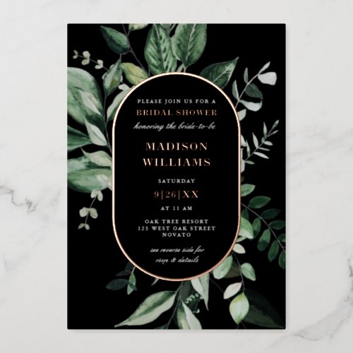 Chic Moody Botanical Frame Bridal Shower REAL Foil Invitation