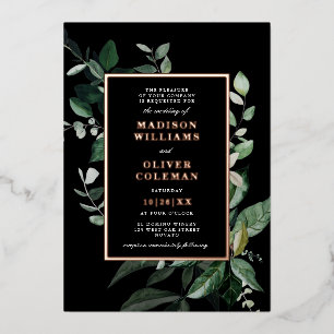Chic Moody Botanical Frame Wedding REAL Foil Invitation