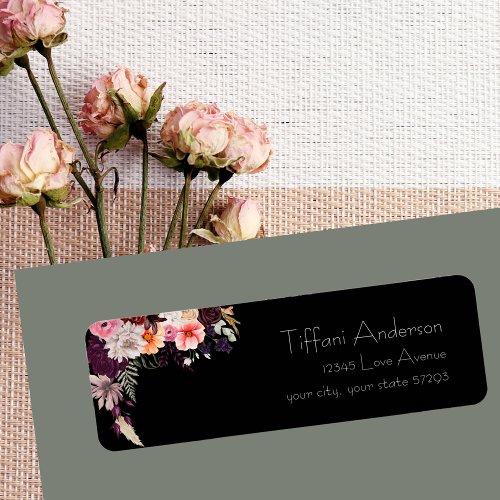 Chic Moody Flowers  Greenery Return Address  Label