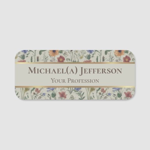 Chic Moon Mist Grey Gold On Vintage Floral Pattern Name Tag