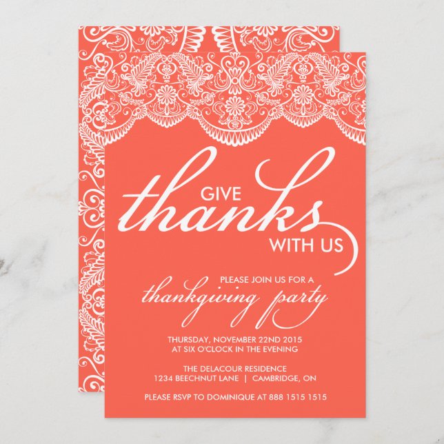 Chic Moroccan Lace Thanksgiving Party Invitation (Front/Back)