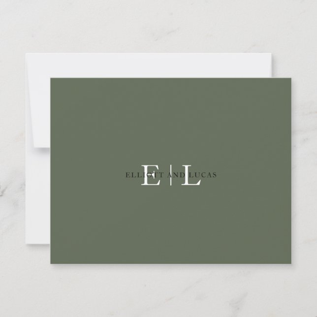 Chic Moss Green Wedding Monogram Note Card (Front)