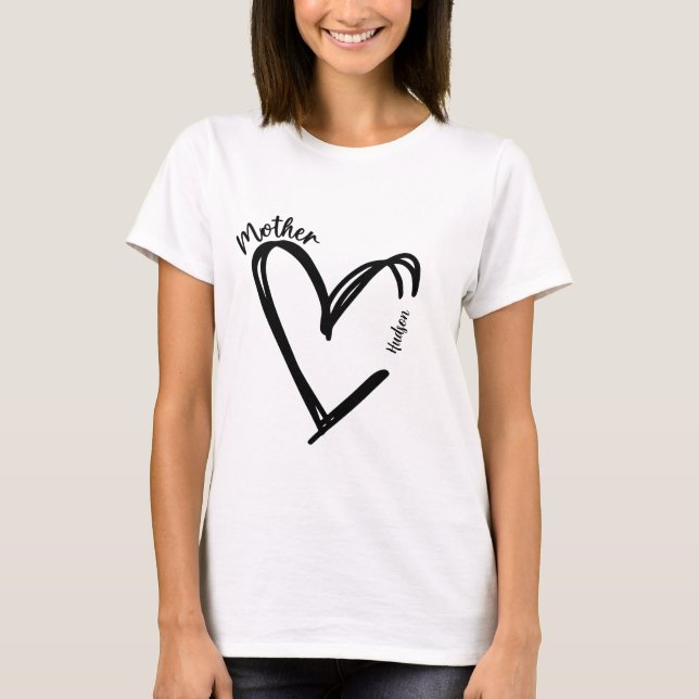 Chic Mothers Day Heart With 1 Childs Name T-Shirt (Front)