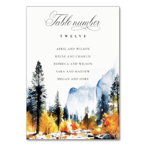 Chic Mountain Fall Landscape Wedding Seating Chart Table Number