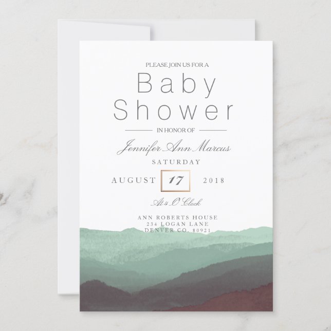 Chic Mountain Watercolor | Pastel Baby Shower Invitation (Front)