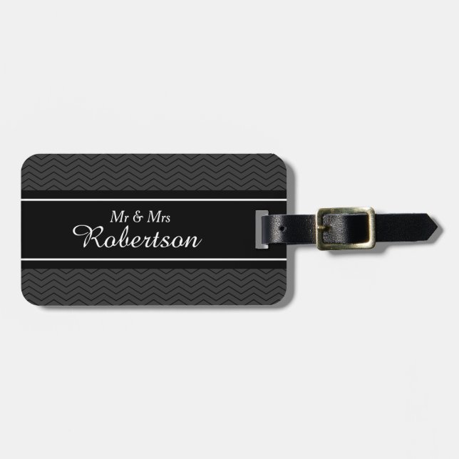 Chic mr and mrs personalized travel luggage tag (Front Horizontal)