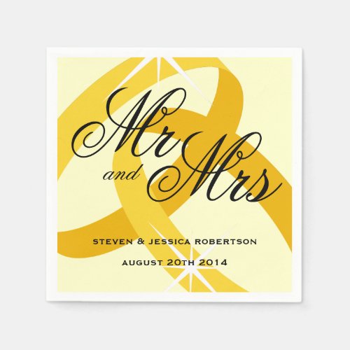 Chic Mr and Mrs yellow gold wedding ring napkins