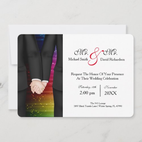 Chic Mr  Mr Tuxedo Couple Wedding Celebration I Invitation