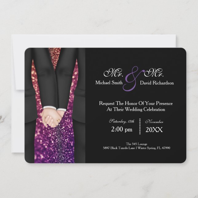 Chic Mr. & Mr. Tuxedo Couple Wedding Celebration Invitation (Front)