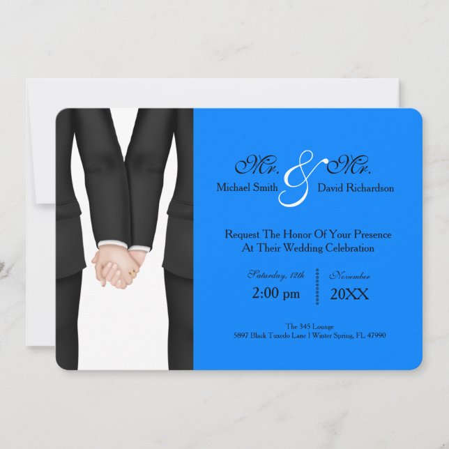 Chic Mr. & Mr. Tuxedo Couple Wedding Celebration Invitation (Front)