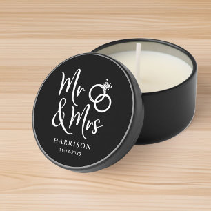 Chic Mr Mrs Black White Wedding Mini Candle Favors
