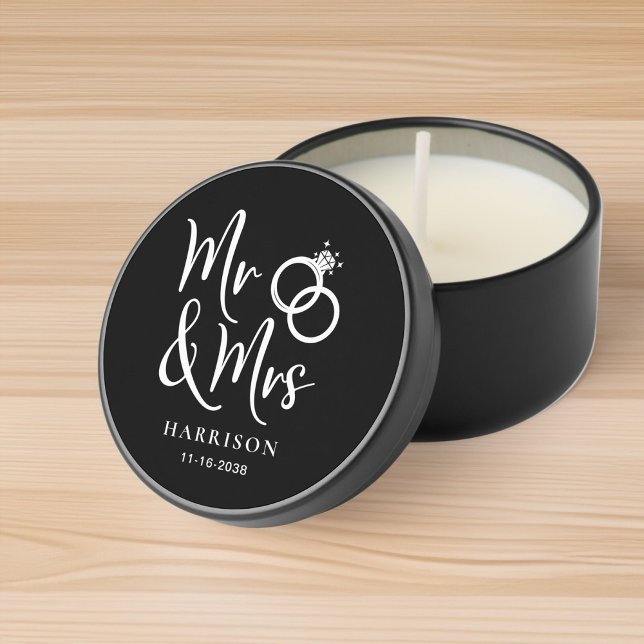 Chic Mr Mrs Black White Wedding Mini Candle Favors (Creator Uploaded)