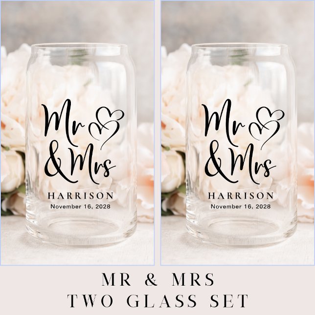 Chic Mr Mrs Bride Groom Wedding Can Glass (Creator Uploaded)