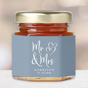 Chic Mr Mrs Dusty Blue Wedding Honey Jar Favors
