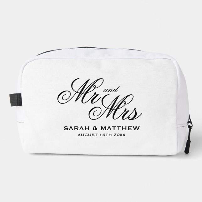 Chic Mr & Mrs honeymoon toiletry bag wedding gift (Front)