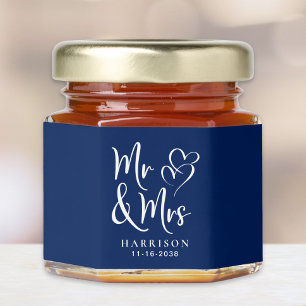 Chic Mr Mrs Navy Blue Wedding Honey Jar Favors
