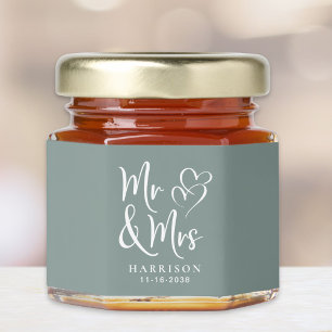 Chic Mr Mrs Sage Green Wedding Honey Jar Favors