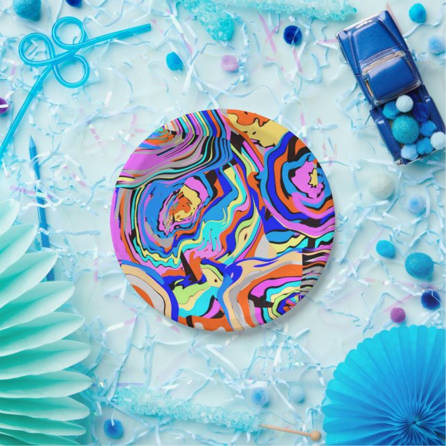 Chic multicolored modern art design Cool  Paper Plates (Party)