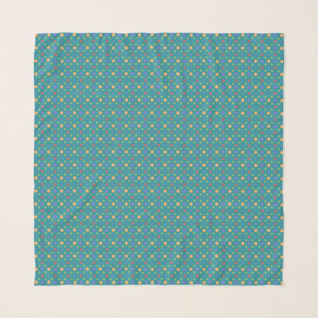 Chic Multicoloured Polka Dots Print on Teal Scarf (Front)