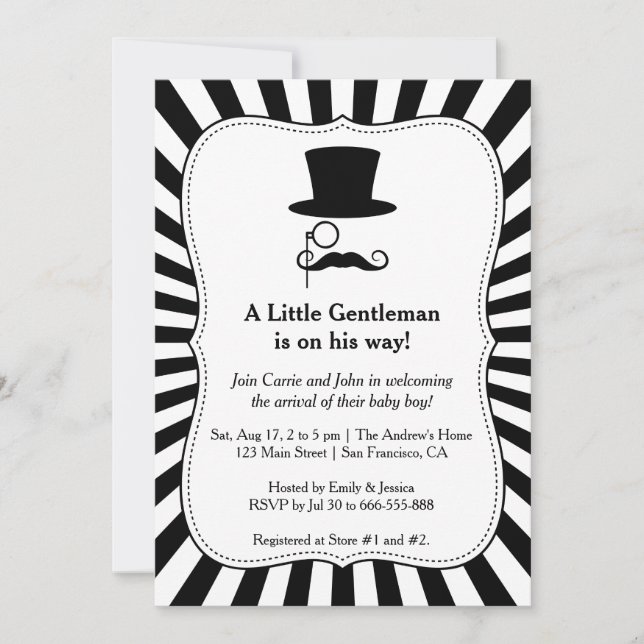Chic Mustache Gentleman baby boy shower invitation (Front)