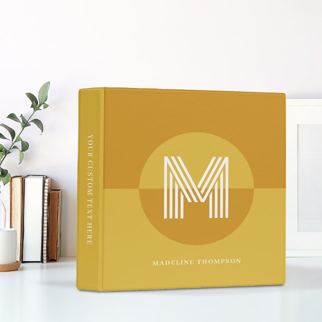 Chic Mustard Yellow Geometric Modern Monogram 3 Ring Binder (Creator Uploaded)