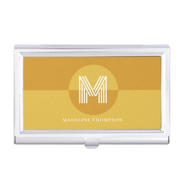 Chic Mustard Yellow Geometric Modern Monogram Business Card Case (Front)