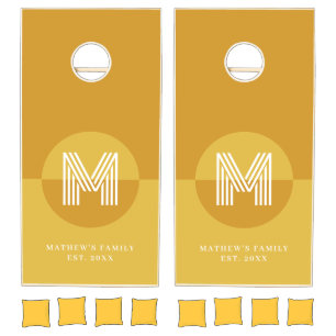 Chic Mustard Yellow Geometric Modern Monogram Cornhole Set