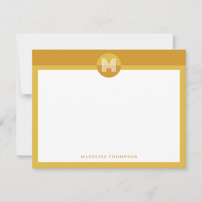 Chic Mustard Yellow Geometric Modern Monogram Note Card (Front)