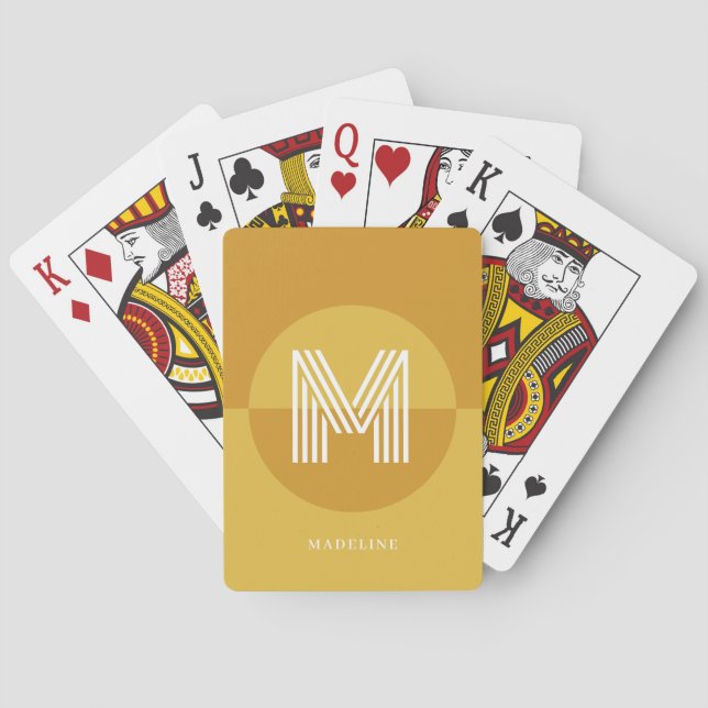 Chic Mustard Yellow Geometric Modern Monogram Poker Cards (Back)