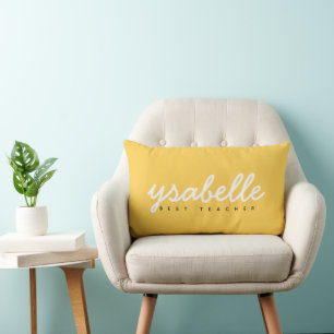 Chic Mustard Yellow Simple Bold Script Name Lumbar Pillow