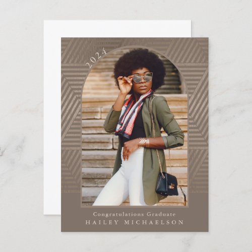 Chic Muted Geometric Print Graduation Announcement Postcard