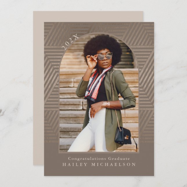Chic Muted Geometric Print Photo Graduation Invitation (Front/Back)