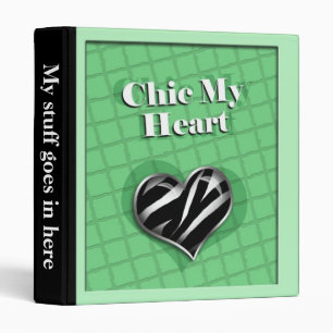 Chic My Heart Zebra Print Green Binder