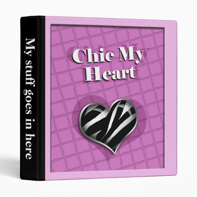 Chic My Heart Zebra Print Purple Binder (Front/Spine)