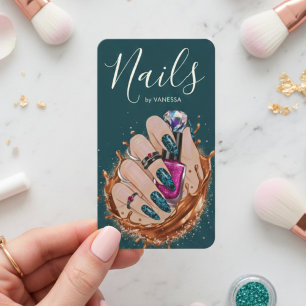 Chic Nail Art Studio Manicurist Artist Dark Green Business Card