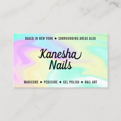 Chic nail salon holographic colorful marble glam business card