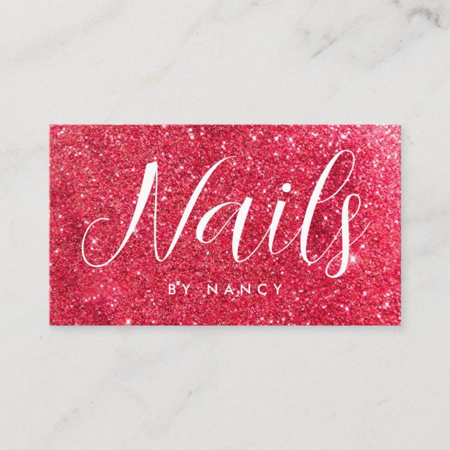 Chic Nail Salon Typography Red Gold Glam Business Card (Front)