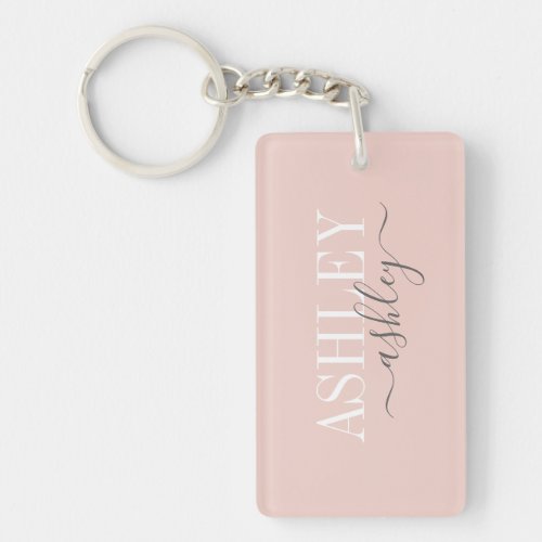 Chic Name Monogram Blush Pink Gray Elegant Keychain