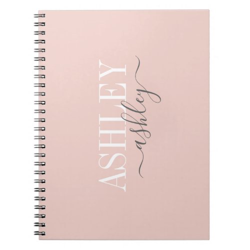 Chic Name Monogram Blush Pink Gray Elegant Notebook