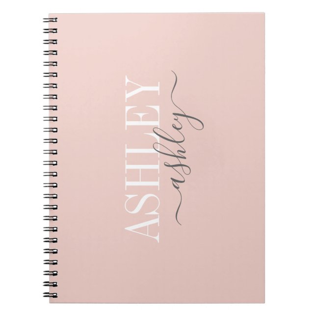 Chic Name Monogram Blush Pink Gray Elegant Notebook (Front)