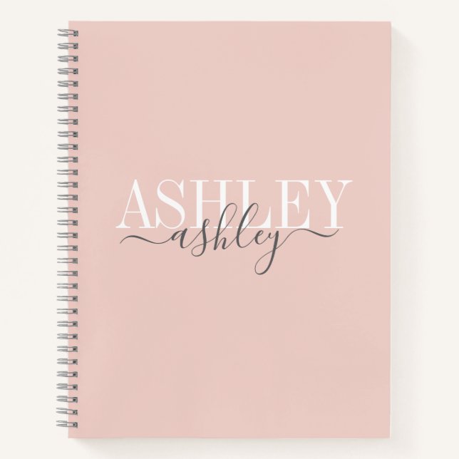 Chic Name Monogram Blush Pink Gray Elegant Notebook (Front)