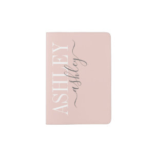 Chic Name Monogram Blush Pink Gray Elegant Passport Holder