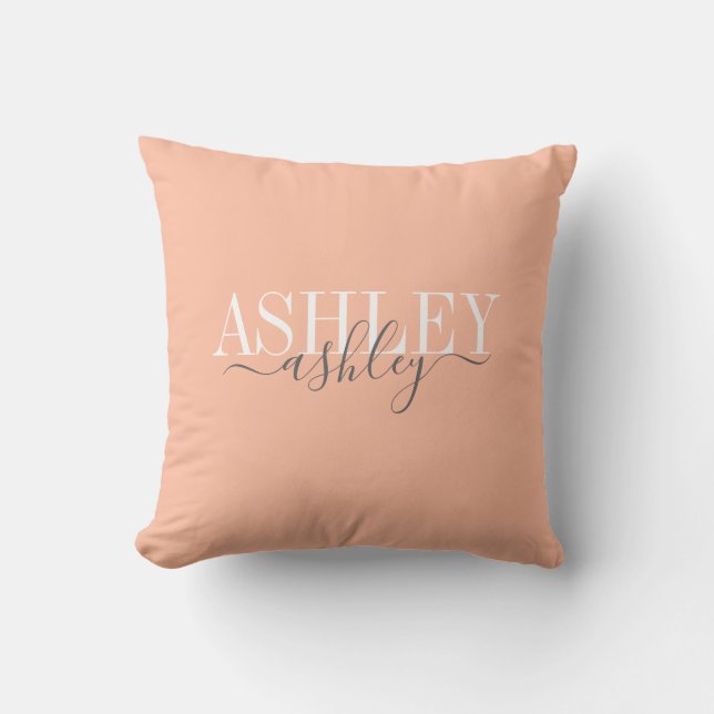 Chic Name Monogram Cantaloupe Gray Elegant Throw Pillow (Front)