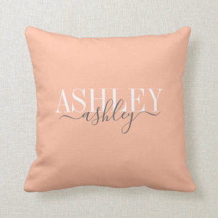 Chic Name Monogram Cantaloupe Gray Elegant Throw Pillow