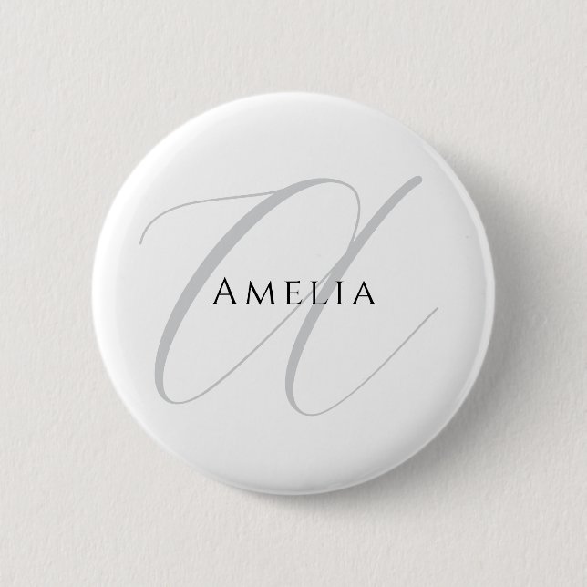 Chic Name Monogram Initial Letter Calligraphy  Button (Front)